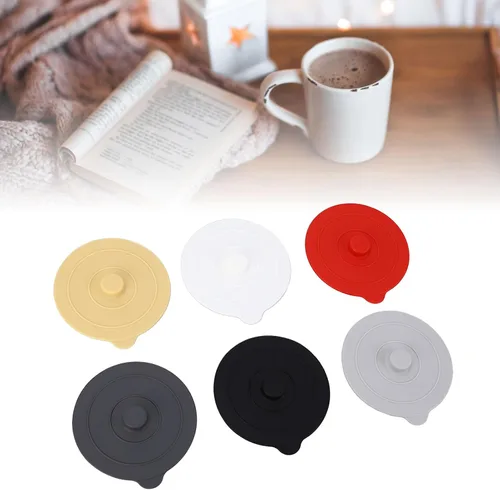 Vista 5 de Silicone Lids, Silicone Cup Covers Round Universal Cup Cover 6Pcs Silicone Cup Lid Wine Glass Covers 9.5cm Red Yellow Black White Dark Grey Light