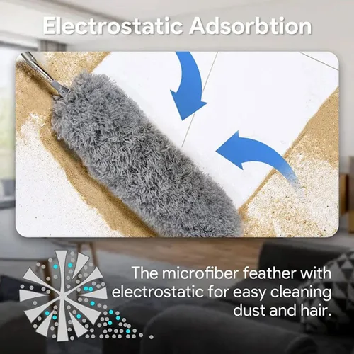 Vista 4 de Plumero de microfibra curvada retráctil lavable, plumero de microfibra con poste de extensión, plumero de plumas de microfibra, reutilizable