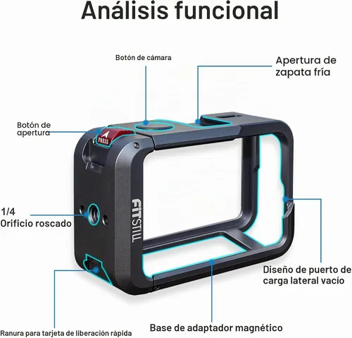 Vista 8 de FiTSTILL Funda protectora de metal para DJI Osmo Action 5 Pro/Action 4/Action 3, carcasa rígida protectora antiarañazos con cubierta para lente