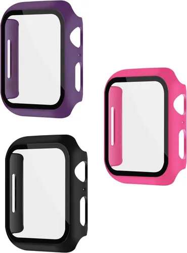 Vista 27 de Paquete de 3 fundas con protector de pantalla para Apple Watch de Negro + rosa intenso + morado oscuro
