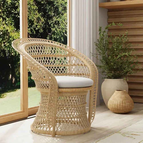 Vista 2 de Kouboo Sillón de ratán – Silla de salón y comedor estilo pavo real natural – Muebles de patio bohemios, silla decorativa interior para sala