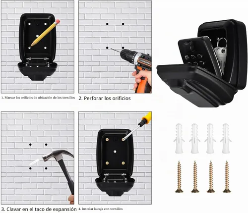 Vista 5 de Caja de bloqueo de llave para montaje en pared exterior, caja de seguridad impermeable con código digital para llaves de casa, almacenamiento seguro