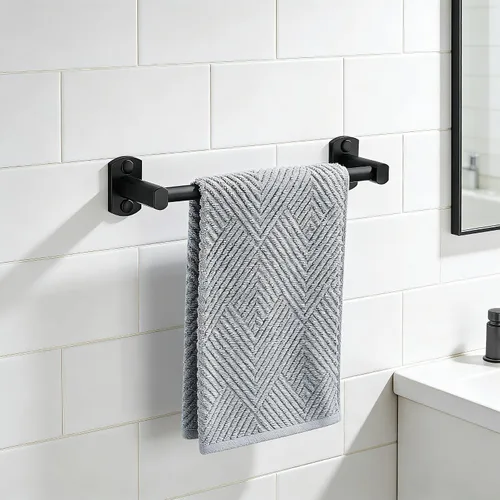 Vista 5 de Toallero negro, toallero de mano para baño, colgador de toallas montado en la pared, soporte para toallas de baño de cocina, barra de toalla
