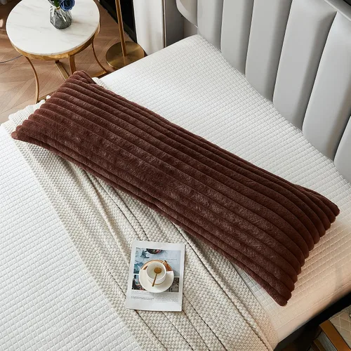 Vista 17 de Juego de 2 fundas de almohada para cama tamaño king, fundas de cojín rectangulares lumbares con diseño de rayas, forro de piel de conejo sintética