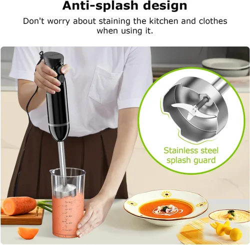 Vista 5 de Bonsenkitchen Hand Blender, Immersion Blender with 2 Mixing Speed, Electric Handheld Mixer Portable Stick Mixer with Stainless Steel Blades for