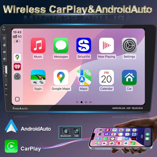 Vista 2 de Radio estéreo para automóvil DIN de 9 pulgadas con Apple CarPlay Android Auto, pantalla táctil IPS 1024 x 600, Bluetooth 5.2, radio de coche FM