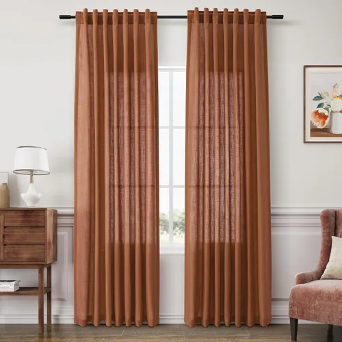 Vista 40 de Joywell - Cortinas de lino de 96 pulgadas de largo para sala de estar Natural
