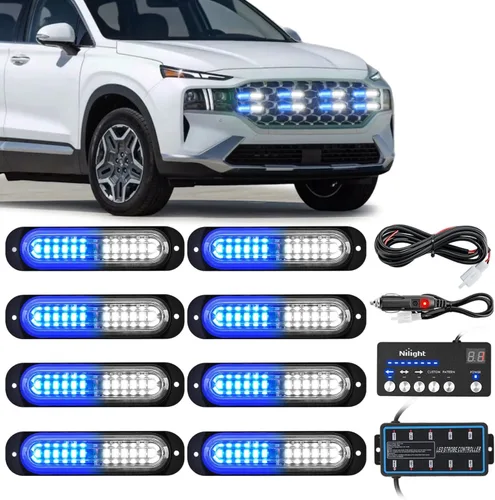 Vista 36 de Nilight 8 luces estroboscópicas LED con controlador 12 V 24 V función de sincronización verde luz de advertencia de peligro de emergencia 12 24 LED
