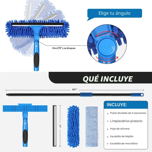 Vista 2 de VITEVER Herramienta Limpiadora Profesional de Escobilla de Goma para Ventanas de 69'' con Poste de Extensión, Escobilla de Goma 2-en-1 para Kit