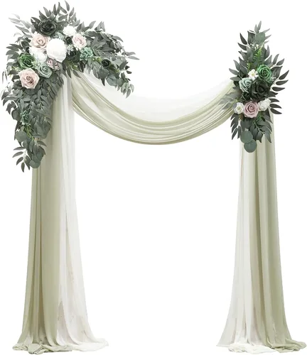 Vista 10 de Floroom Kit de Flores de Arco con Cortinas (Paquete de 4) - 2 piezas de Guirnalda Floral Artificial Rosa Rubor con 2 piezas de Tela Drapeada