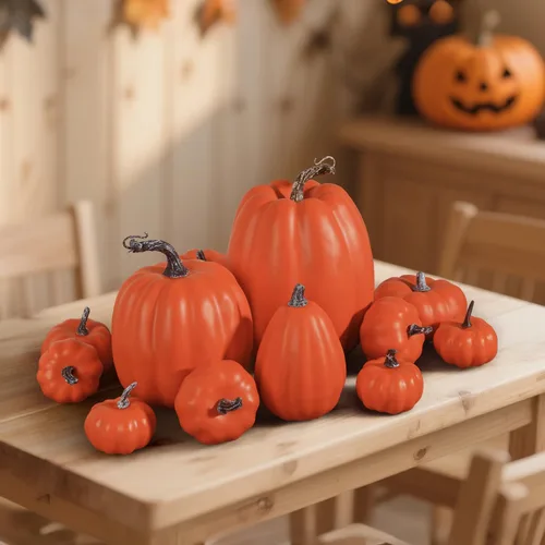 Vista 6 de Artmag Paquete de 12 calabazas artificiales de color naranja de varios tamaños, calabazas falsas grandes para otoño, Acción de Gracias, Halloween