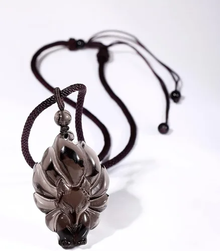 Vista 2 de Lightock - Collar con colgante de zorro de obsidiana para mujer con energía curativa y amuleto de cristal
