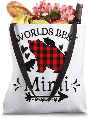 Vista 4 de Worlds Best Mimi Red Black Plaid Bear con Baby Cubs Bolso de mano