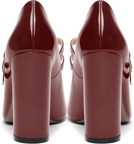 Vista 4 de SHOWFOREST Zapatos de tacón alto con correa ajustable y puntera redonda para mujer, de 4 pulgadas