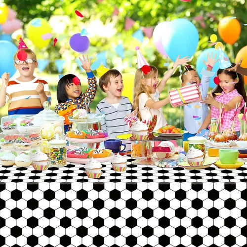 Vista 6 de Smilelife Paquete de 4 manteles de fútbol desechables para fiesta de fútbol, decoraciones de cumpleaños, suministros de fiesta, 54 x 108 pulgadas