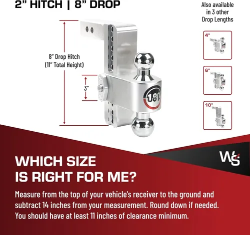 Vista 5 de Weigh Safe Soporte de bola de enganche de remolque ajustable, enganche de caída ajustable de 8 pulgadas para receptor de 2 pulgadas con 4 piezas