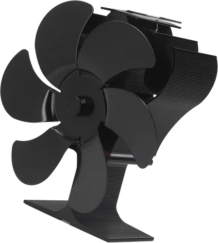 Vista 7 de Ventilador de estufa de 6 aspas, ventilador de estufa de leña con arranque automático, ventilador de chimenea, diámetro negro, circulación de aire