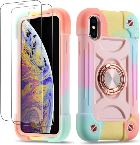 Vista 71 de Funda para iPhone Se3/iPhone Se2, iPhone 6/6S, iPhone 7/iPhone 8 de 4.7 pulgadas con soporte de anillo, con 2 protectores de pantalla resistentes