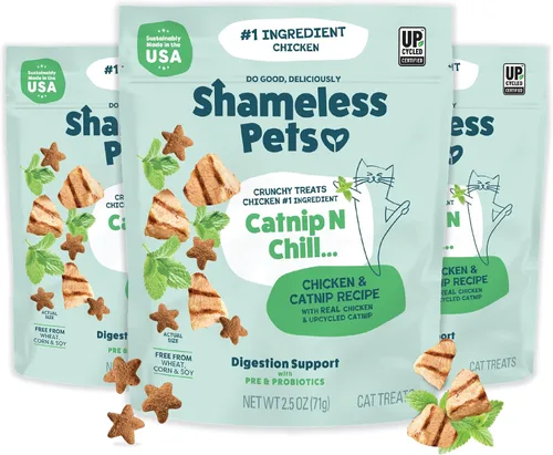 Vista 5 de Shameless Pets Golosinas para gatos con Catnip y pollo para la salud digestiva, crujientes
