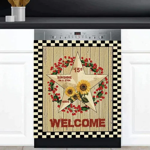 Vista 2 de Prim Barn Star - Adhesivo para lavavajillas, cubierta de madera de campo, cubierta de calcomanía decorativa de cocina con corona de sol, cubierta
