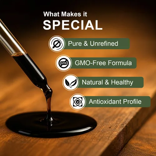 Vista 3 de Aceite de semilla negra orgánico prensado en frío – Aceite de kalonji premium para el cabello, la piel y la salud digestiva – Nigella sativa pura