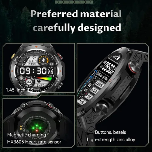 Vista 9 de Yihou ABC - Reloj inteligente de seguimiento GPS para hombre, senderismo, correr, resistente, militar, con marca/respuesta de llamada, brújula Negro
