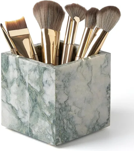 Vista 9 de Portacepillos de mármol natural lujoso real y organizador de brochas de maquillaje y soporte para bolígrafos para escritorio, portautensilios