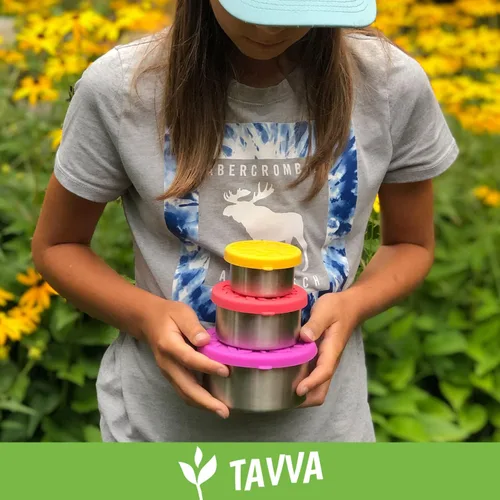 Vista 6 de TAVVA Recipientes de acero inoxidable para niños [12 onzas/7 onzas/3 onzas] – A prueba de fugas con tapas de silicona, lonchera para niños, lonchera