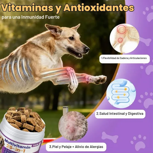 Vista 2 de Dog Vitamins 25 in 1 Multivitamin for Dogs Puppy Vitamin Chewable Skin Coat