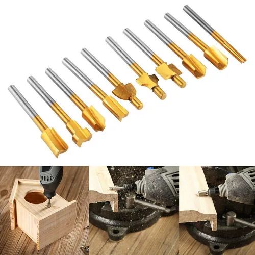 Vista 6 de HSS - Juego de brocas de grabado de carburo y brocas de enrutador de 1/8 pulgadas (0.118 in) para herramientas rotativas, accesorios para Dorado
