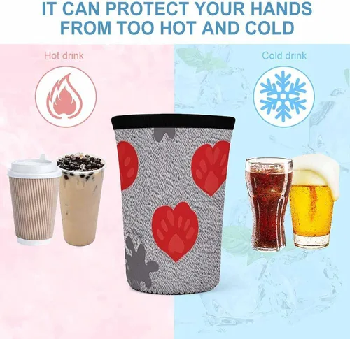 Vista 4 de Bluebird And Flowers Dog Claw Love Reusable Insulated Neoprene Iced Coffee Cup Sleeves 3 Sizes Diving Material Cup Durable Beverage Covers for Cold