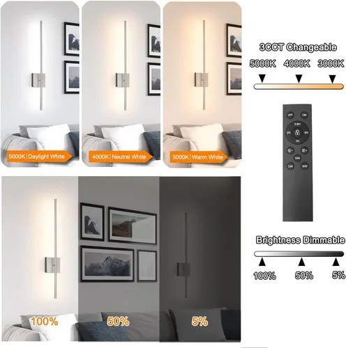 Vista 4 de Juego de 2 apliques de pared con pilas de 15000 mAh, apliques de pared recargables USB de níquel cepillo, apliques de pared inalámbricos regulables