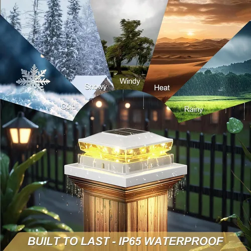 Vista 2 de Luces Solares para Tapas de Postes Paquete de 6, Luz Solar Impermeable para Poste de Valla, Luz Exterior Blanca IP65 de 4 x 4 para Terraza, Jardín