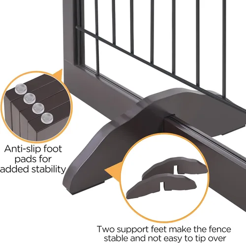 Vista 7 de Yaheetech Puerta extra ancha independiente para perros, valla plegable para cachorros con pies de apoyo adecuada para puertas, escaleras, 98 Espresso