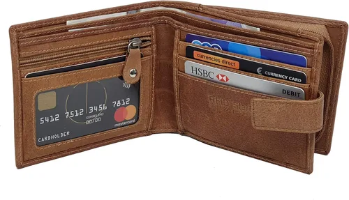 Vista 6 de Cartera de cuero real con cierre RFID para hombre, 1180