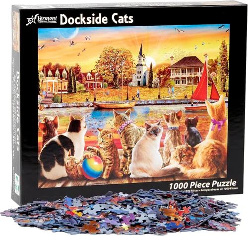 Vista 3 de Vermont Christmas Company Rompecabezas de gatos Dockside de 1000 piezas