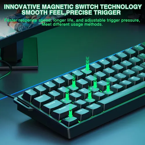 Vista 4 de Aula WIN60 HE - Teclado mecánico 60% para juegos con cable, interruptor magnético intercambiable en caliente, accionamiento ajustable, modo