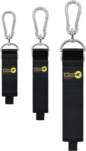 Vista 11 de Correa de almacenamiento Wrap-It con gancho y enganche - Paquete surtido de 3 piezas en negro - Soporte resistente para cables de extensión