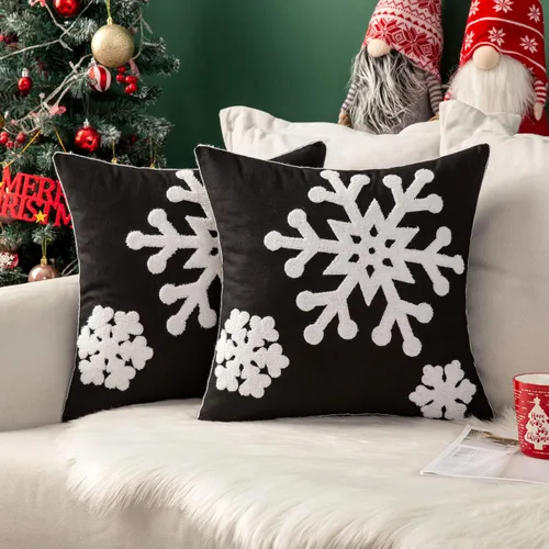 Vista 11 de MIULEE Paquete de 2 fundas de almohada decorativas de Navidad con diseño de copo de nieve, fundas de almohada de lona con bordado de invierno