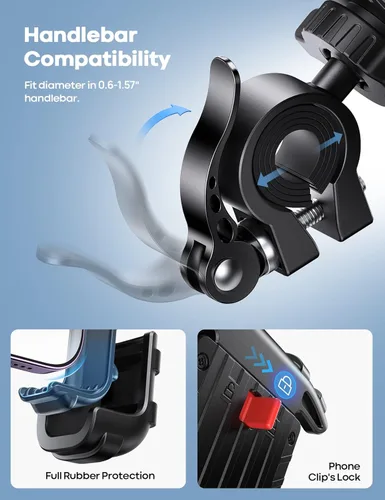 Vista 6 de Lamicall - Soporte de teléfono para bicicleta, soporte para teléfono celular, abrazadera para manubrio de bicicleta, clip para teléfono 11 Pro Max