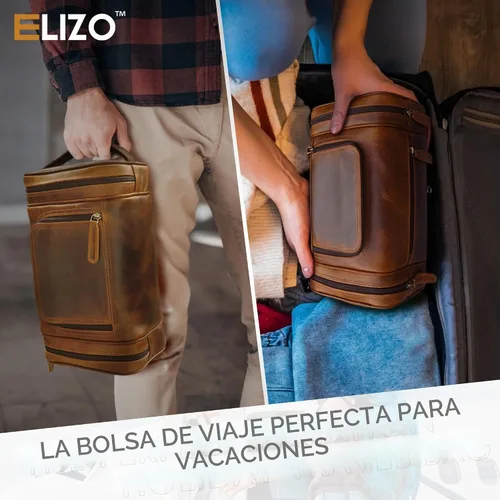 Vista 5 de ELIZO Neceser de cuero genuino para hombre, Antiguo