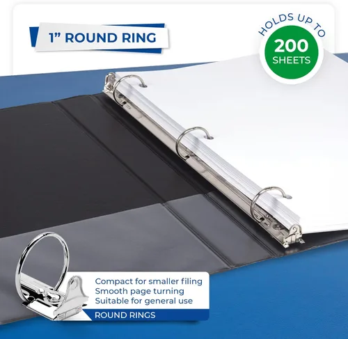 Vista 3 de Samsill (MP248530) - Carpeta de 3 anillos redondos de 1 pulgada, fabricada en los EE. UU., con cubierta transparente personalizable para insertos