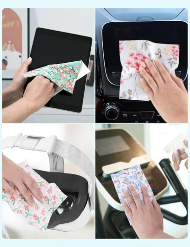 Vista 4 de 6 piezas de paños de limpieza de gafas engrosados con elegante diseño de flores, paños de limpieza de microfibra, paños de limpieza suaves