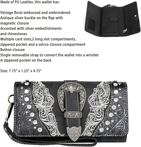Vista 5 de Montana West Cartera de cuero para mujer con tachuelas occidentales, Bolsos