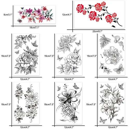 Vista 4 de Aresvns Tatuaje temporal de flores para mujer, 16 hojas, tatuajes de manga para adolescentes y niños, hermoso tatuaje falso floral.