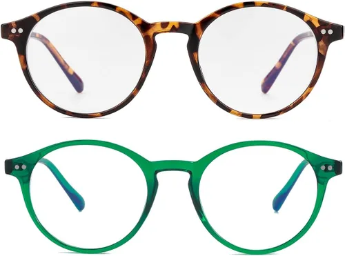 Vista 17 de Gleyemor Blue Light Glasses for Men Women, Vintage Round Frame Eyeglasses Leopardo