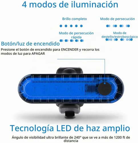 Vista 5 de Paquete de 2 luces traseras azules para bicicleta, luces traseras de bicicleta recargables por USB, ultra brillantes, luz trasera LED de alta
