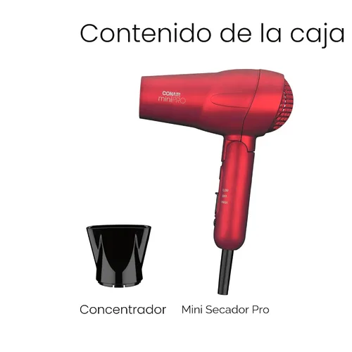 Vista 9 de Conair MiniPro Mango plegable Turmalina cerámica Styler/secador de pelo; Rojo