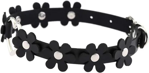 Vista 4 de eYLun Gargantilla de cuero con diseño de flores para mujeres y niñas, gargantilla de corazón gótico punk rock