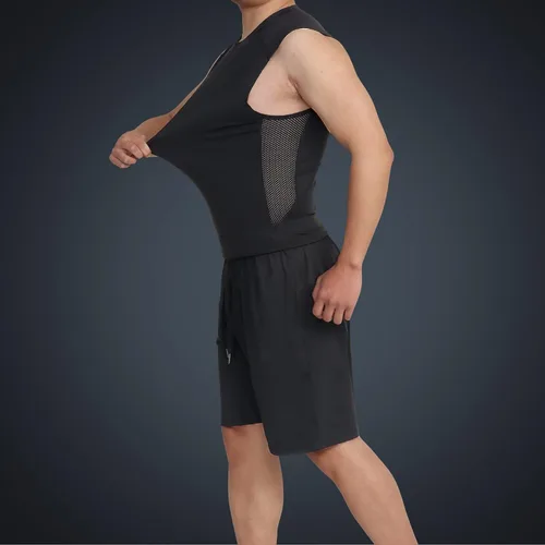 Vista 6 de JULY'S SONG Men Compression Workout Set 5 PCS Dry Quick Shirt Pants Shorts Tights Jacket Clothes for Gym